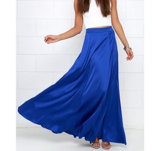 Parasol Spin Cobalt Blue Satin Maxi Skirt